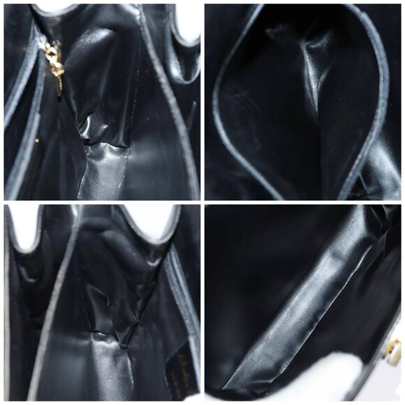 Salvatore Ferragamo Gancini Shoulder Bag Enamel Black Gold - Picture 15 of 16